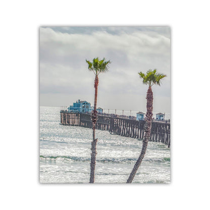 Oceanside Pier San Diego California Beach Photography Art Print with Palm Trees as Home Decor