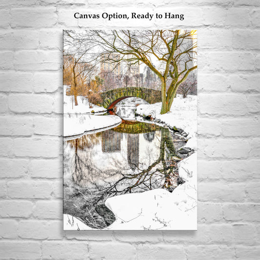Gapstow Bridge Central Park Winter Pond | New York City Canvas Art Print