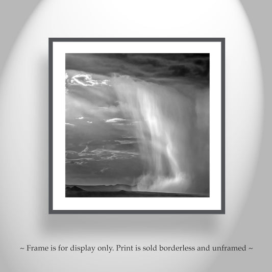 Tucson Arizona Landscape Square Print | Black and White Desert Monsoon