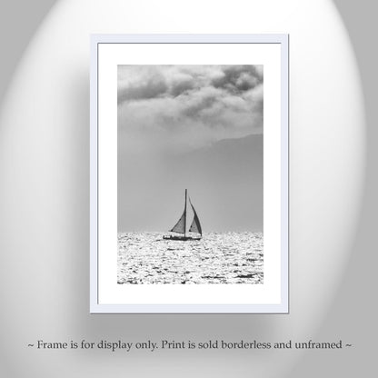 San Francisco Bay Sailboat Picture Print in Black and White