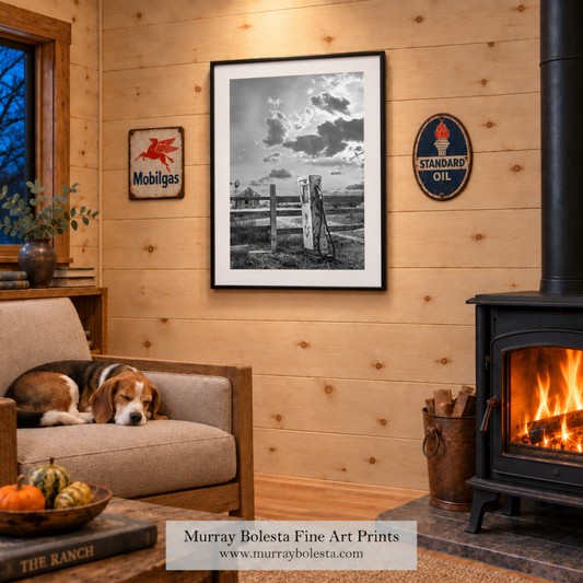 Empire Ranch artwork, gas pump at corral by Murray Bolesta