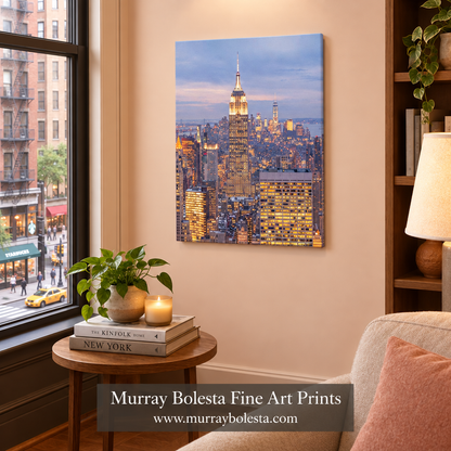 Empire State Building at dusk artwork by Murray Bolesta