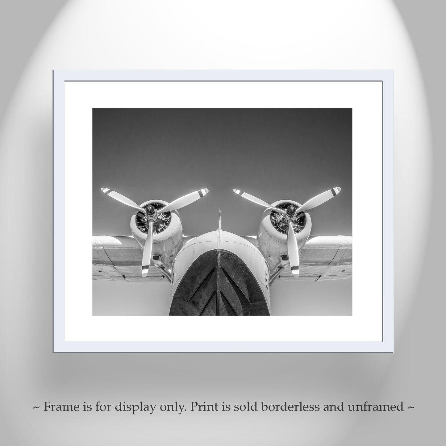 Seaplane Aviation Art Artwork with Flying Boat in Black and White