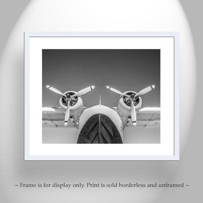 Seaplane Aviation Art Artwork with Flying Boat in Black and White