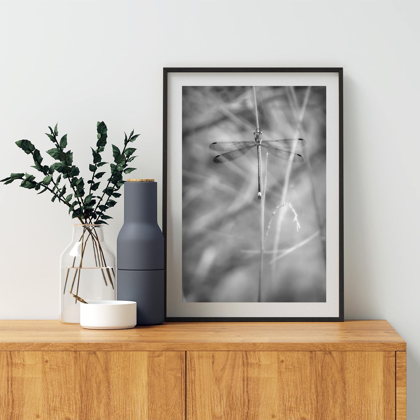 Elegant Damselfly Art Print | Black and White Fine Art