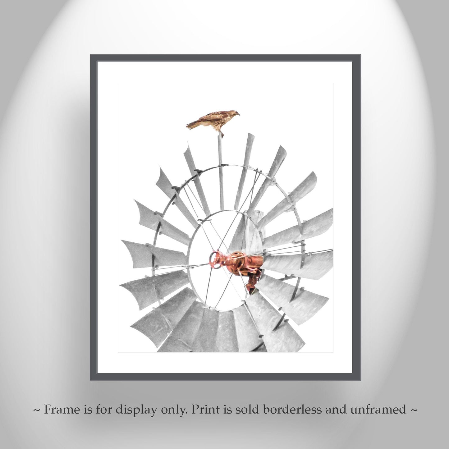 Hawk and Windmill Minimalist Art Print – Sonoita Arizona Ranch Scene