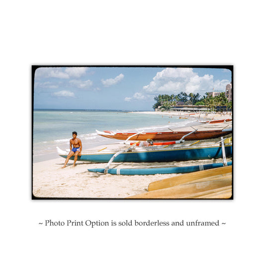 Vintage Waikiki Outrigger Canoe Beach Boy Hawaii Wall Art Print