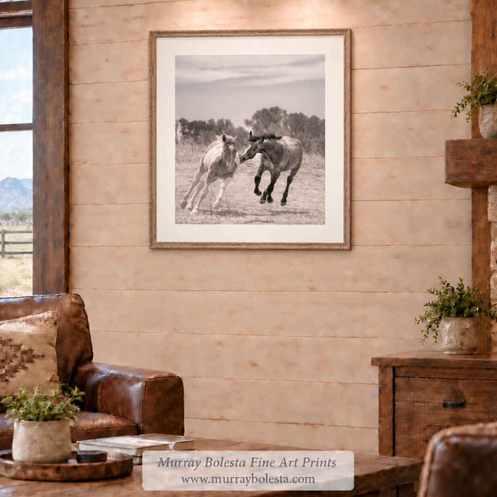 Framed horse artwork by Murray Bolesta