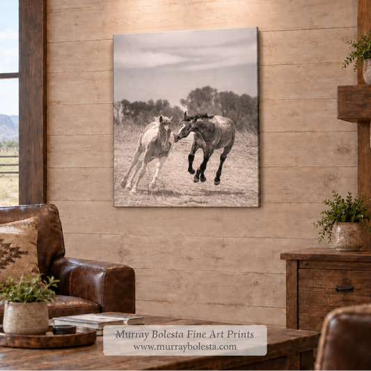 Horse artwork in a ranch by Murray Bolesta