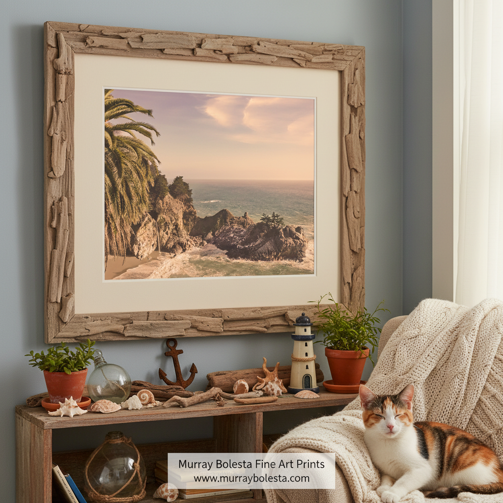 Big Sur McWay Falls Palm Tree Art Print | Vintage Sepia Tone Photo by Murray Bolesta