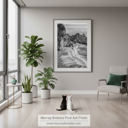 McWay Falls Big Sur Pacific Coast Fine Art Print in Black and White by Murray Bolesta!