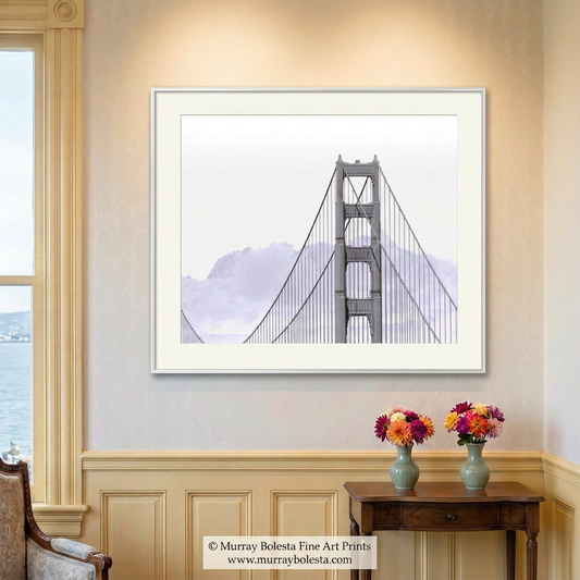 Minimalist Golden Gate Bridge art print in blue by Murray Bolesta