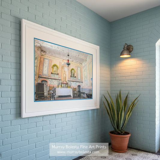 a colorful and ornate church interior with a large altar, statues, and decorative elements. La Purisima Mission Chapel Interior - Lompoc California Art Print by Murray Bolesta