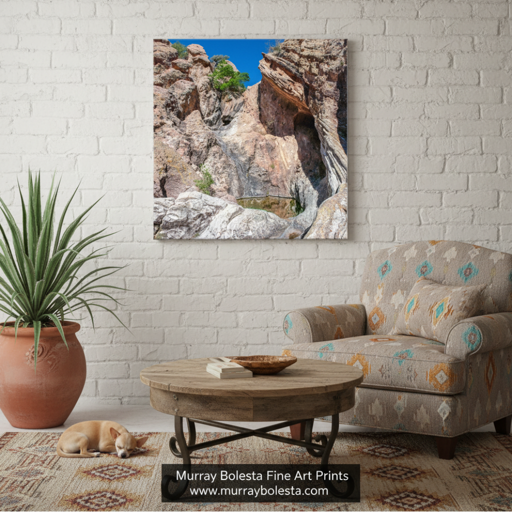 Arizona Desert Canyon Pool Art Print | Border Wilderness Square Photograph by Murray Bolesta