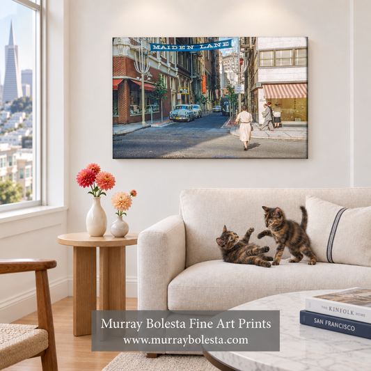 San Francisco apartment artwork mockup with two playful tortoiseshell kittens by Murray Bolesta