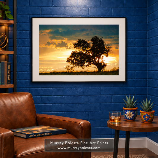 Oak-tree sunset artwork at Arizona border San Rafael Valley by Murray Bolesta