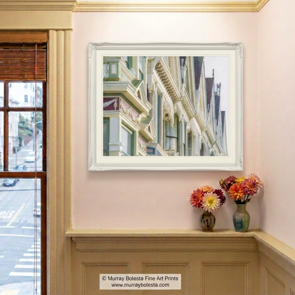 Painted Ladies San Francisco pastel wooden homes, art print by Murray Bolesta.