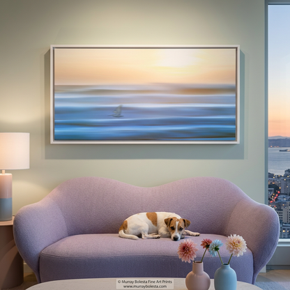 Jalama Beach California sunset art in panorama with bird in flight, art print by Murray Bolesta!