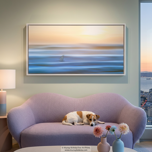 Jalama Beach California sunset art in panorama with bird in flight, art print by Murray Bolesta!