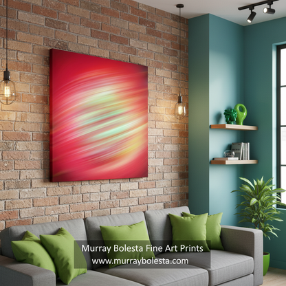 Abstract artwork with red and multicolor lines on a white background. Bold Red Wall Decor in Abstract on Square Framed Canvas Print by Murray Bolesta