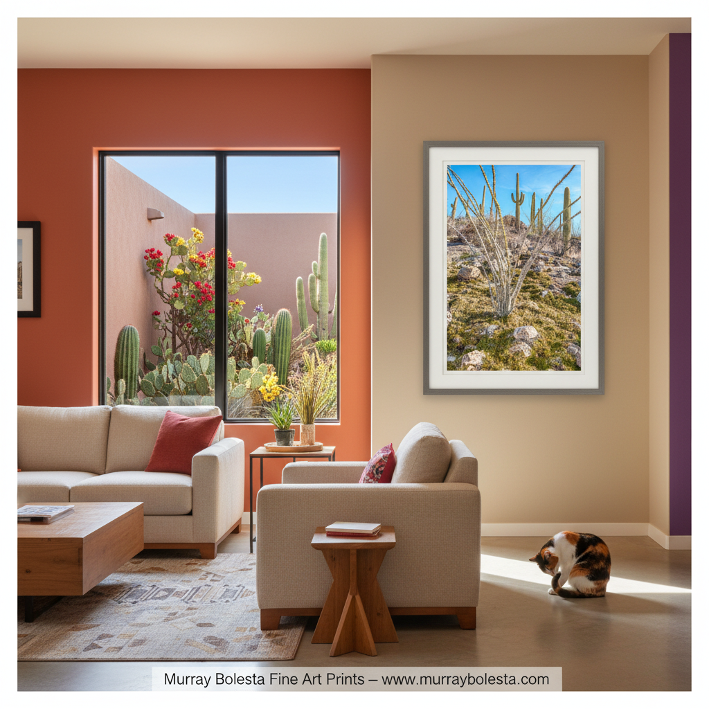 Ocotillo Saguaro Cactus Art – Tucson Arizona Spring Desert Wall Print
