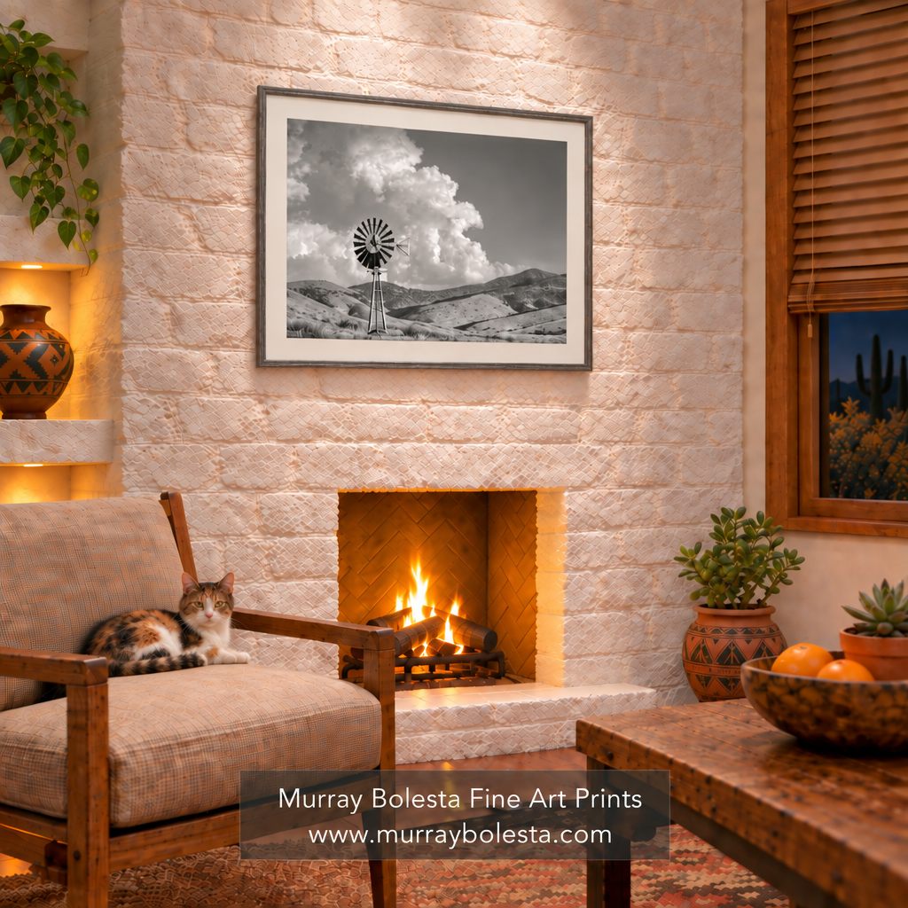 San Rafael Valley Arizona windmill and stormcloud art in B&W by Murray Bolesta