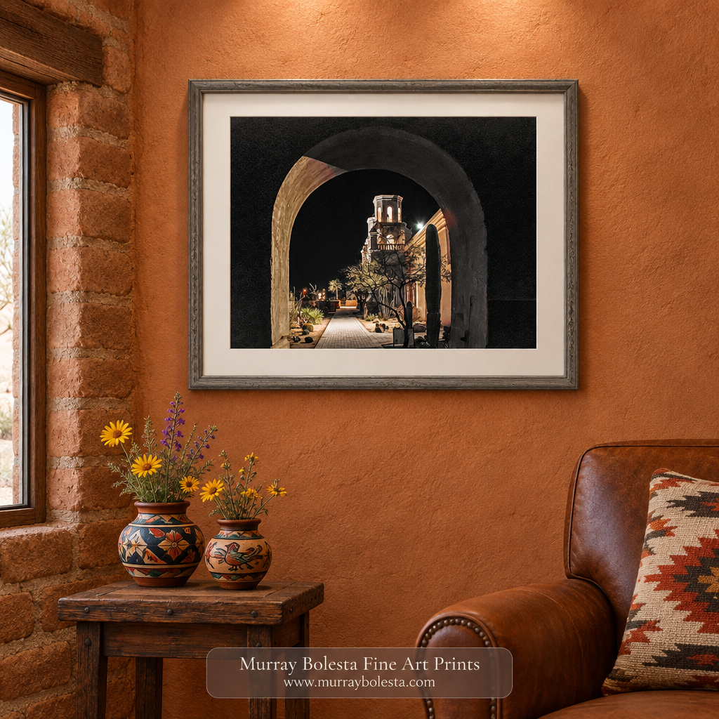 San Xavier Mission night artwork iby Murray Bolesta