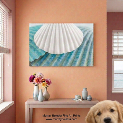 Seaside seashell art in blue & white by Murray Bolesta