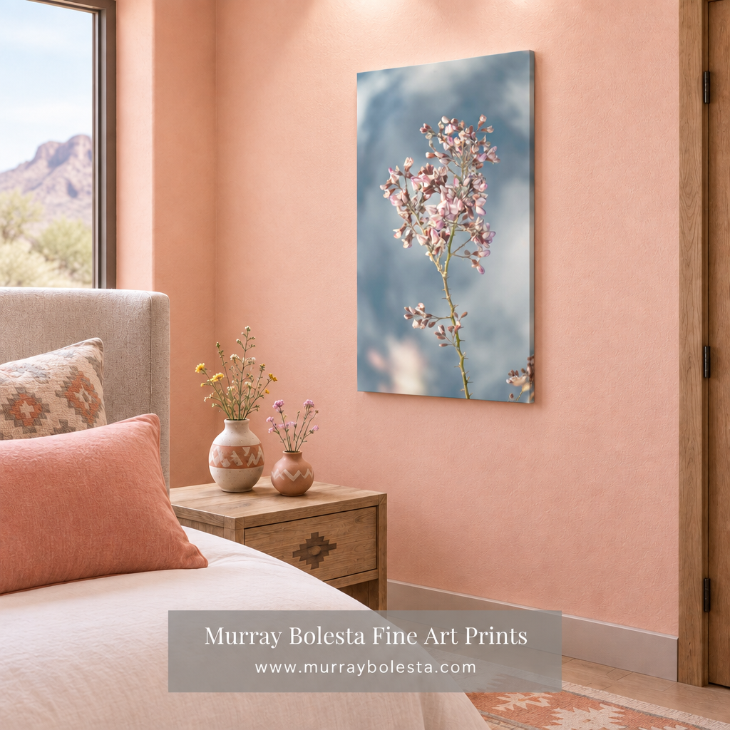 Square bedroom mockup with 16-by-24-inch portrait artwork
