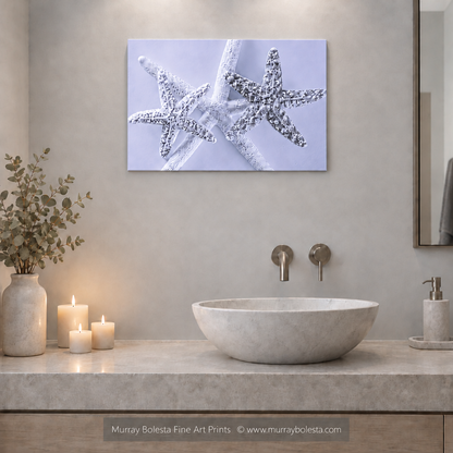 Starfish bathroom seashell art with blue Sea Stars by Murray Bolesta