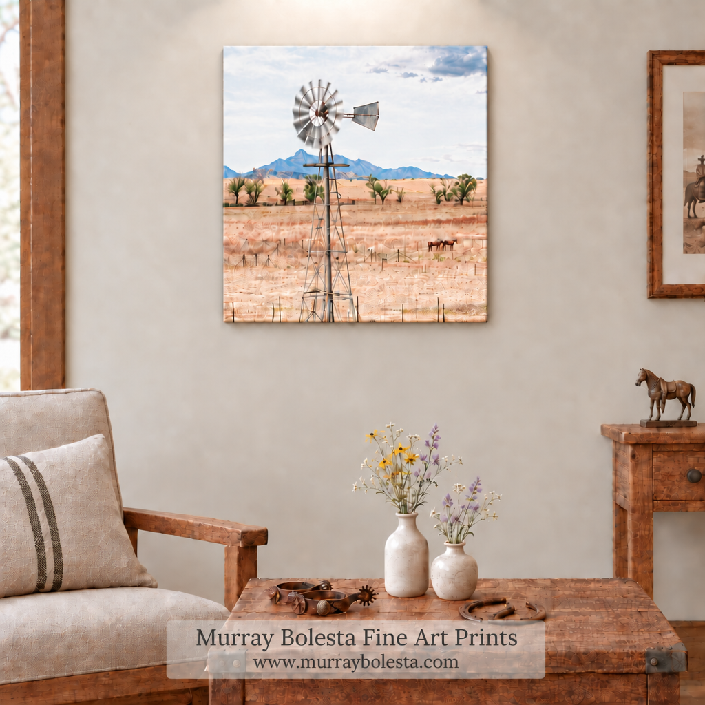 Western windmill artwork San Rafael Valley Arizona by Murray Bolesta