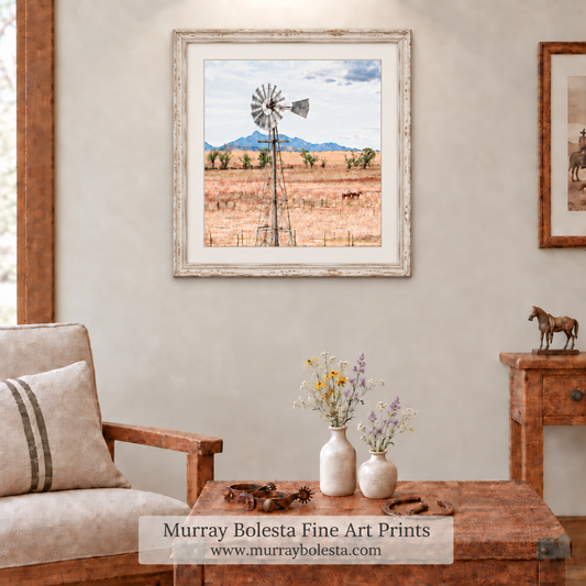 Windmill-and-horse-ranch artwork at San Rafael Valley Arizona by Murray Bolesta