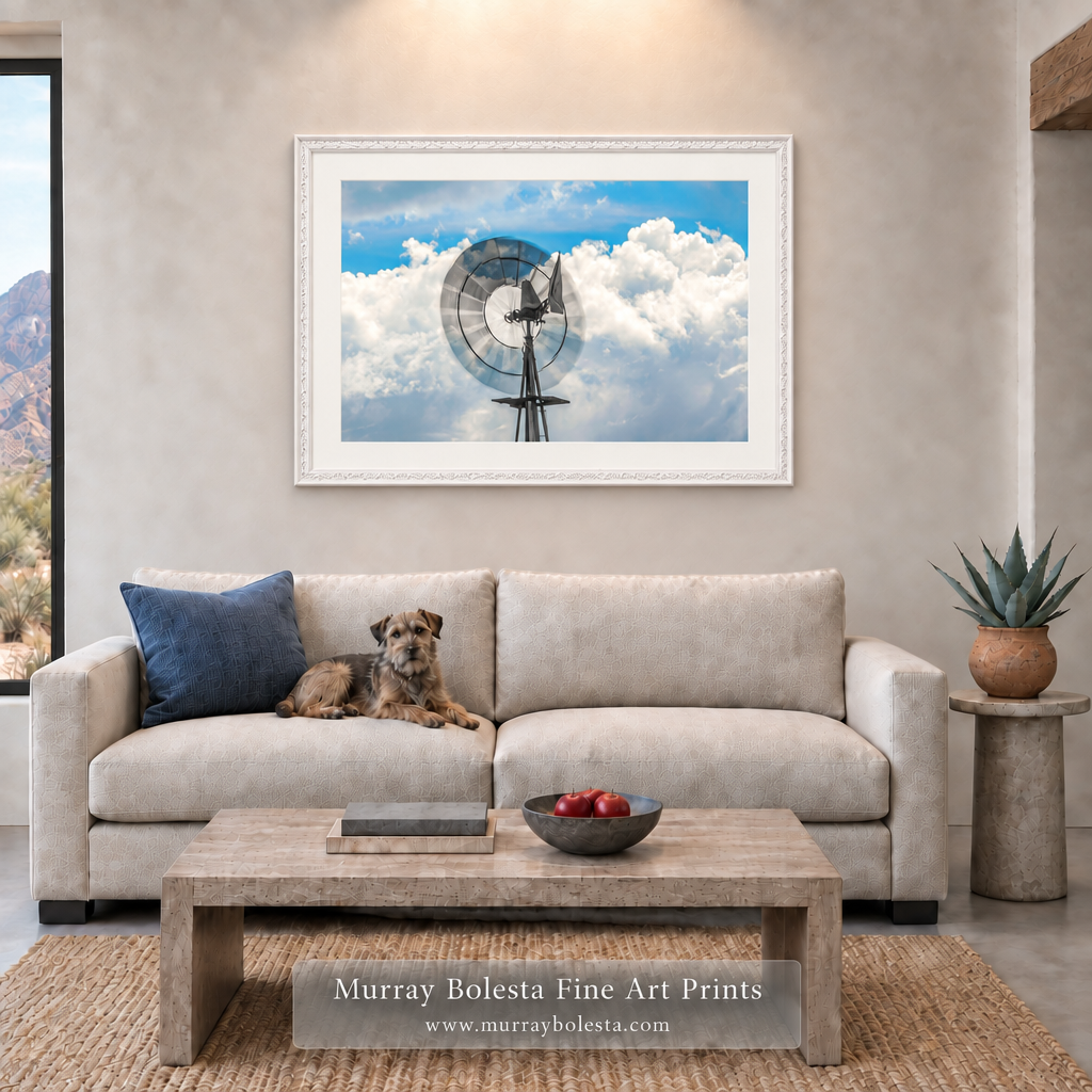 Windmill artwork with stormy sky by Murray Bolesta