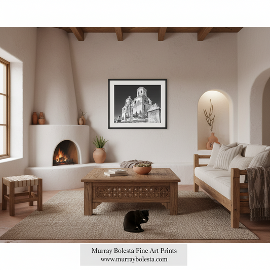 San Xavier del Bac Cathedral - Tucson Black & White Mission Art